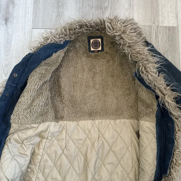Vintage y2k 90s  Denim maxi “penny lane” coat with faux fur trim - Picture 5 of 8